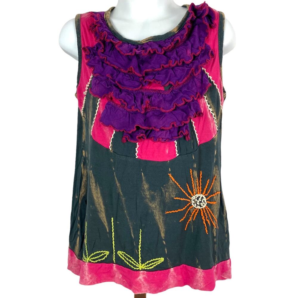 Rising International girl's embroidered tie dye tank top multicolor size 8